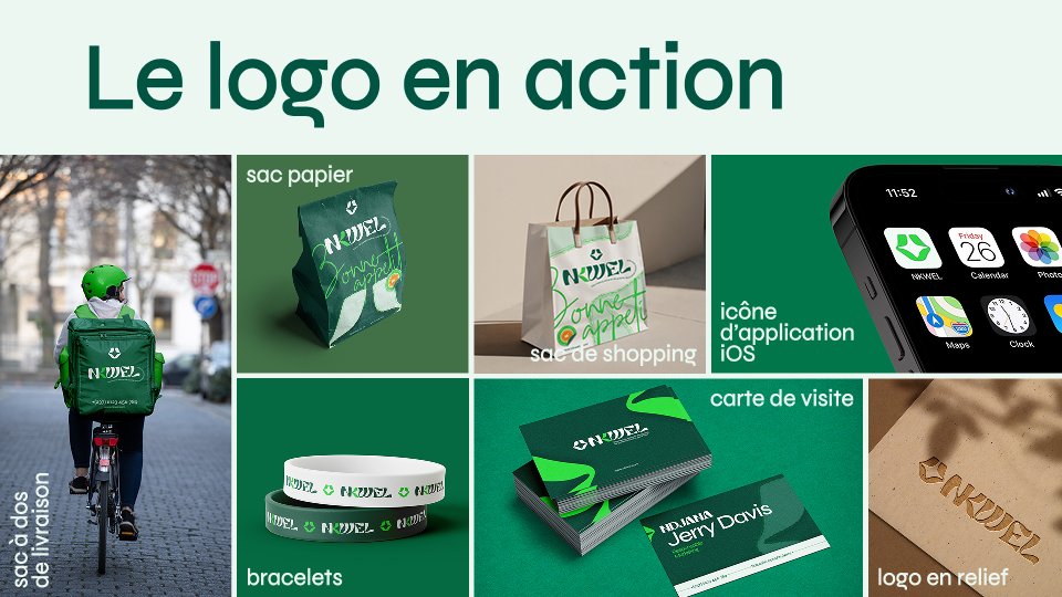 Nkwel logo in action on various mockups